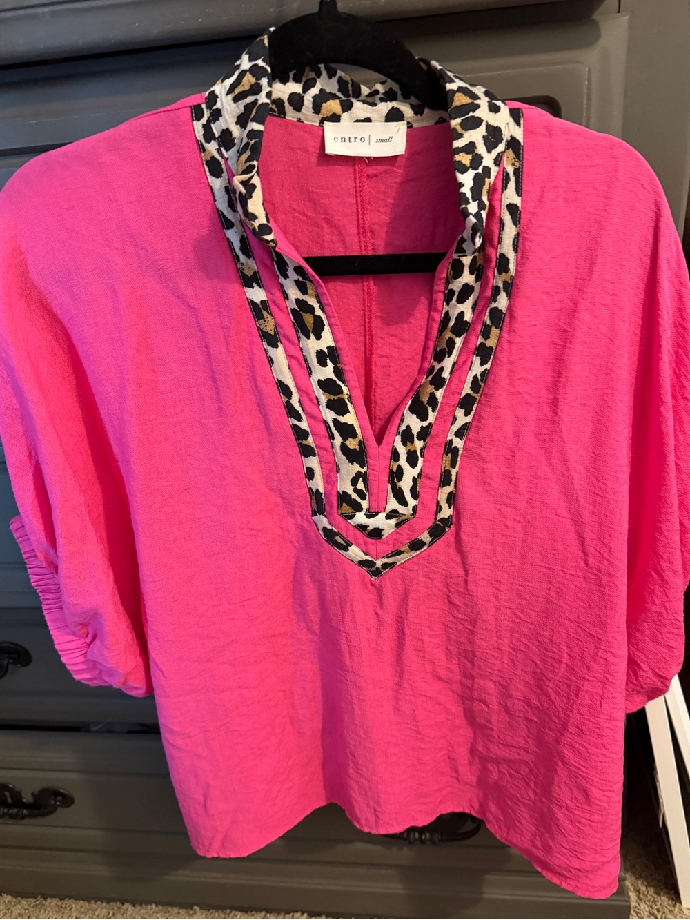 entro Hot Pink Tunic with Leopard-Print V-Neck